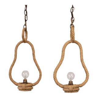 1960s French Rope Pendant Lights by Audoux Minet - a Pair For Sale