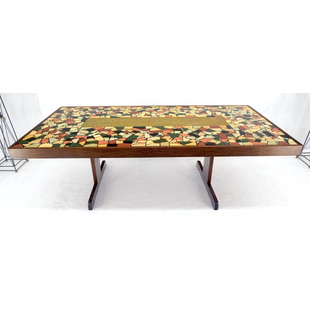 Brown Large 46x92 Rectangle Tile Mosaic Top Funky Dining Table c1970s Artist Signed For Sale - Image 8 of 17