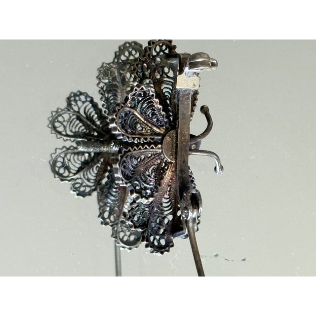 1940s Mid Century Italian 800 Silver Filigree Butterfly Brooch For Sale - Image 5 of 15