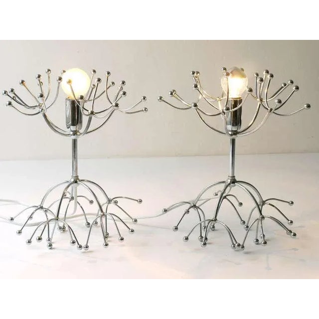 Mid-Century Italian Sputnik Table Lamps in Chrome, 1960s, Set of 2 For Sale - Image 10 of 11