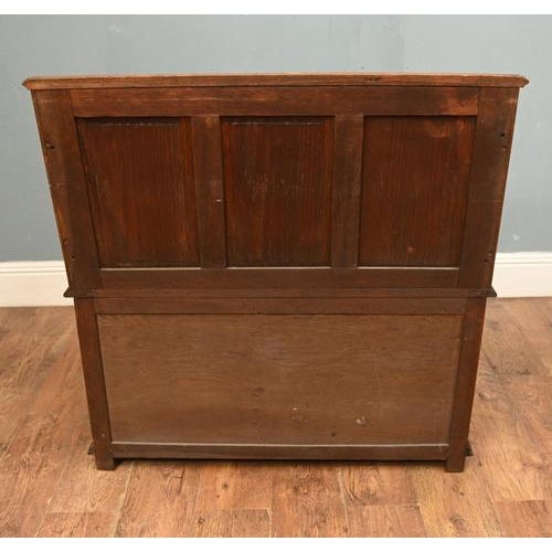 Very decorative solid oak monks bench in the Jacobean revival taste Lift up seat with storage compartment beneath for...