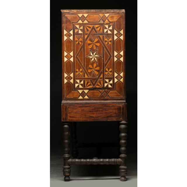 18th C. Portuguese Contador Com Trempe Chest on Stand Wood Parquetry For Sale - Image 16 of 18