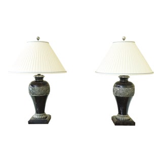 Maitland Smith Marble Overlay Urn Table Lamps - a Pair For Sale