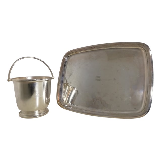 Vintage Italian Tray and Ice Bucket, 1930s, Set of 2 For Sale