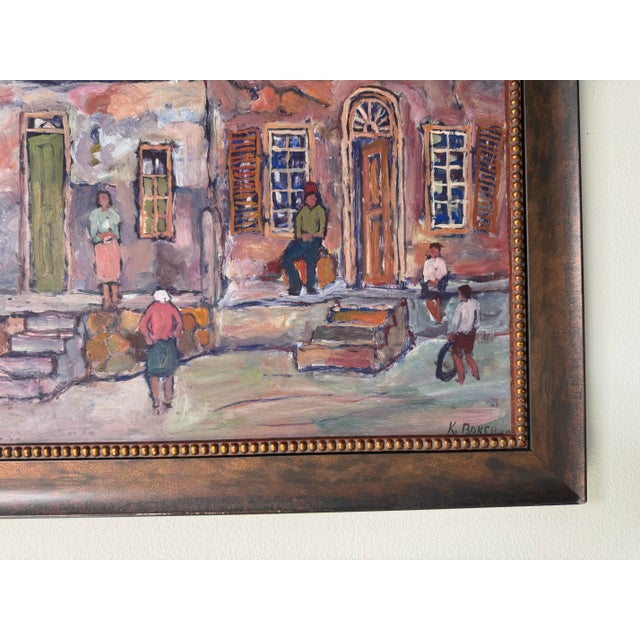 Kenneth Baker (South African, 1931–1995) Town Street Scene Oil on Board Painting, Framed For Sale - Image 9 of 11