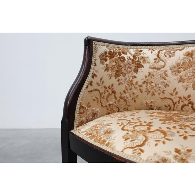 Beige Antique Ebonised Tub Armchairs with Floral Upholstery, France, 1890s, Set of 2 For Sale - Image 8 of 11