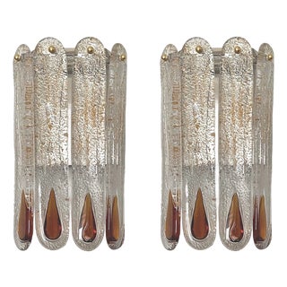Italian Amber Murano Glass Wall Sconces from Mazzega, 1970s, Set of 2 For Sale