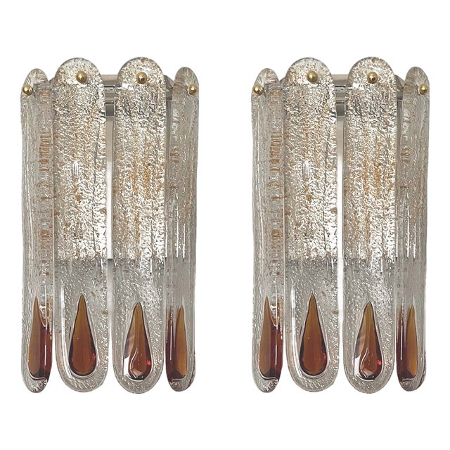 Italian Amber Murano Glass Wall Sconces from Mazzega, 1970s, Set of 2 For Sale