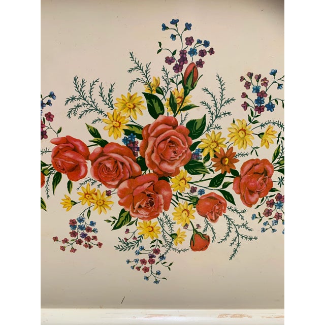 Ivory Set of Four Cottage Chic Large Floral Trays For Sale - Image 8 of 11