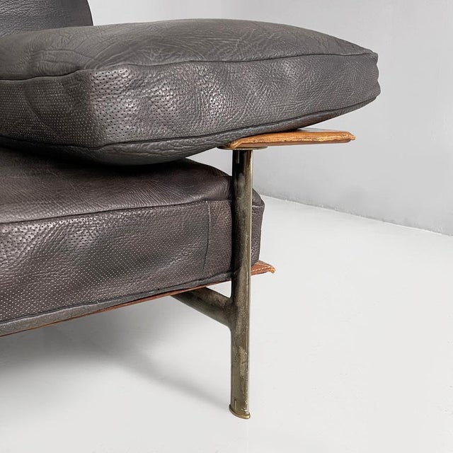 Metal Italian Modern Black Leather Diesis Sofa attributed to Antonio Citterio and Paolo Nava for B&B Italia, 1980s For Sale - Image 7 of 18