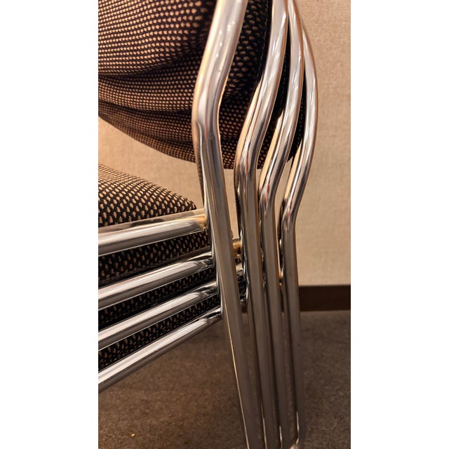 Set of 4 Vintage 1970s Loewenstein Oggo Italian Chrome Dining Chairs For Sale - Image 4 of 5