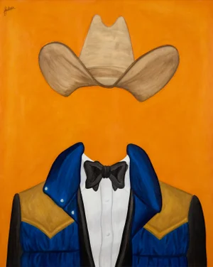 "Featherbed in Orange" Contemporary Original Western Surrealist Portrait Print by Daniel Falcón