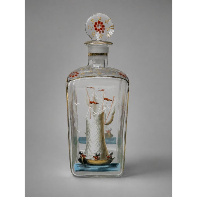 Transparent 12 Pc, Polychrome Enamel-Painted Glass Liqueur Service, Continental C. 1920 For Sale - Image 8 of 10