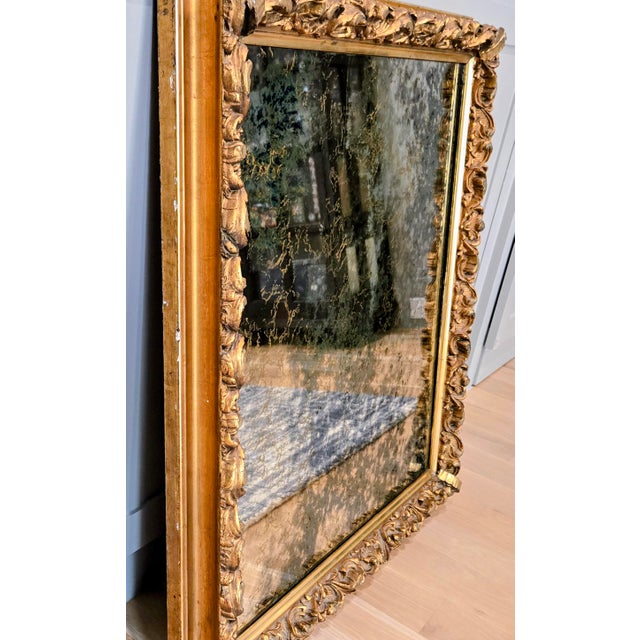 Antique Rococo Revival Gilt Mirror W/ Heavy Mercury Foxing, 28.75x32.5, Traxel & Maas Cincinnati Provenance For Sale - Image 4 of 14