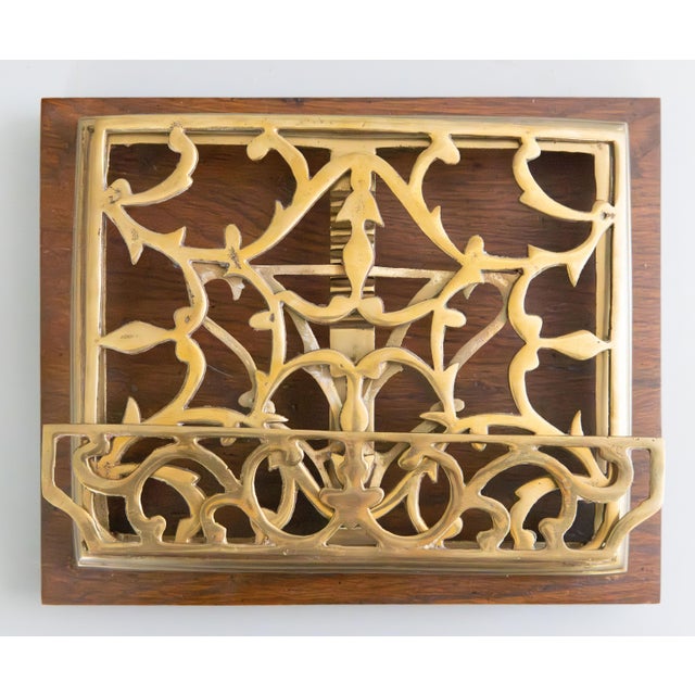 Wood Vintage English Oak & Brass Tabletop Lectern Folding Book Stand Easel For Sale - Image 7 of 8