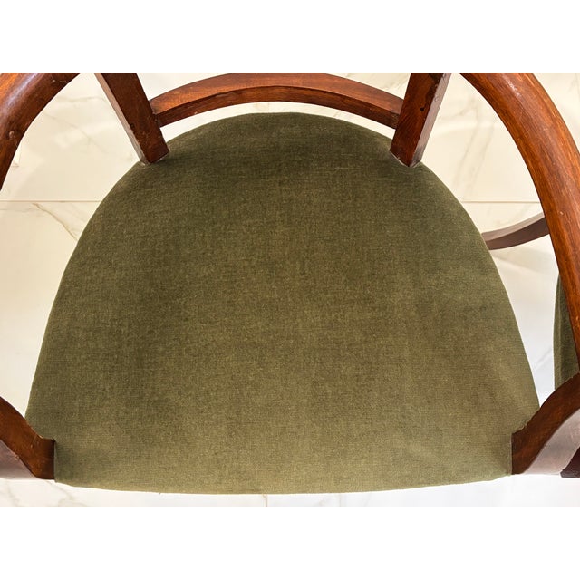 Petite Scale Mid-Century Italian Walnut Horseshoe Rail Back Armchairs - A Pair For Sale - Image 9 of 18