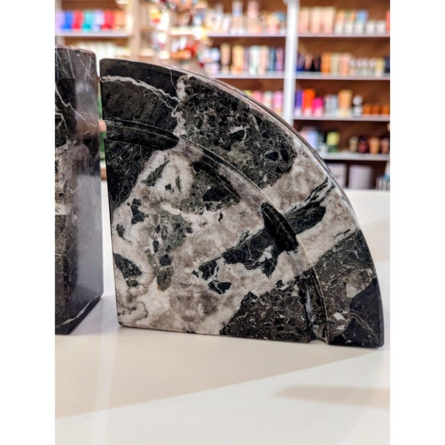 1980s Italian Postmodern Black Marble Semi-Circle Bookends For Sale In San Francisco - Image 6 of 7