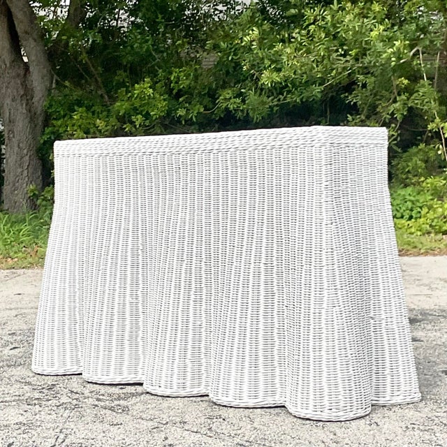 Late 20th Century Vintage Coastal Woven Rattan Ghost Console Table ...