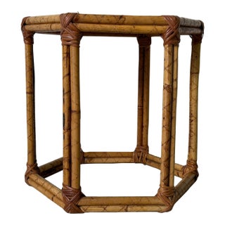 Vintage Bamboo & Rattan Hexagon Side Table For Sale