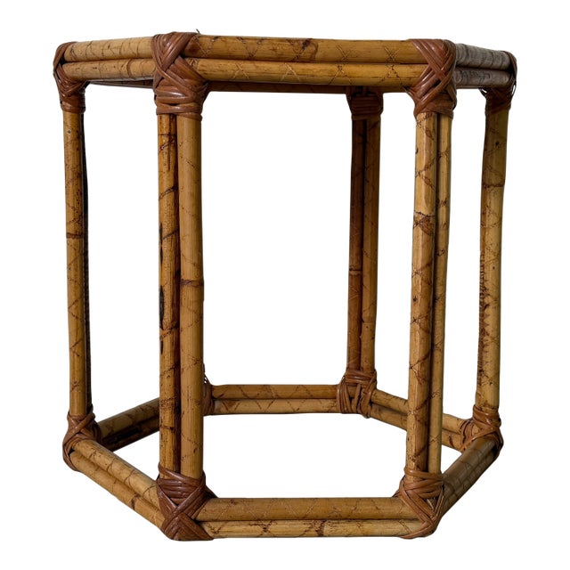 Vintage Bamboo & Rattan Hexagon Side Table For Sale