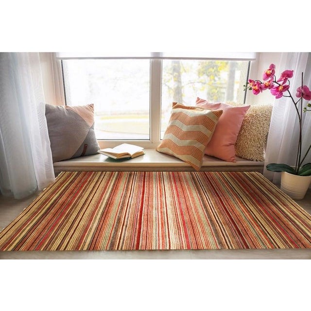 4x6 Multicolor Flat Weave Wool Earthen Banding Striped Modern Carpet Rug For Sale - Image 11 of 11