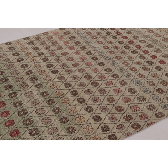 Rug & Kilim Vintage Distressed Rug, Pale Green With Whimsical Floral Lattice - Rug & Kilim For Sale - Image 4 of 8