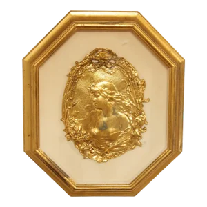 Art Nouveau Style Figural Gilt Cast Plaque, Custom Framed
