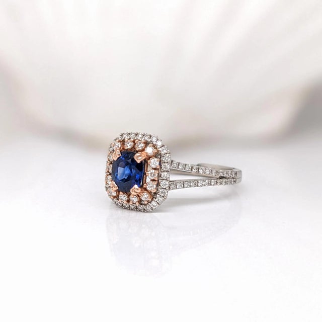 Natural Ceylon Blue Sapphire and Diamond Ring: Solid 14k Dual Gold, 6x5mm, Size 6.75 For Sale In Columbus - Image 6 of 8