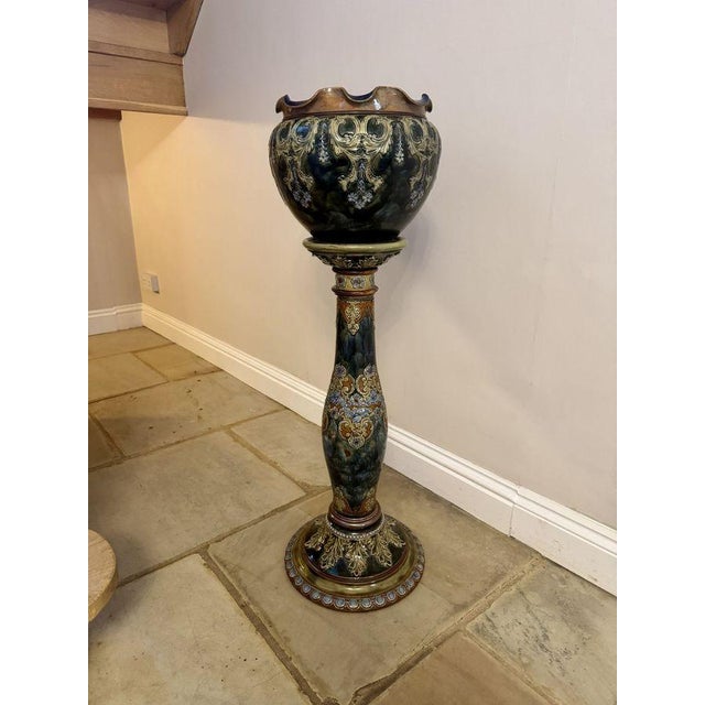 Ceramic Antique Art Nouveau Stoneware Jardiniere and Stand from Royal Doulton, 1910, Set of 2 For Sale - Image 7 of 7