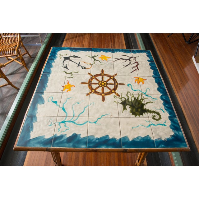 Cote D'Azur Rattan, Tile Table and Chairs - 5 Pieces For Sale - Image 9 of 12