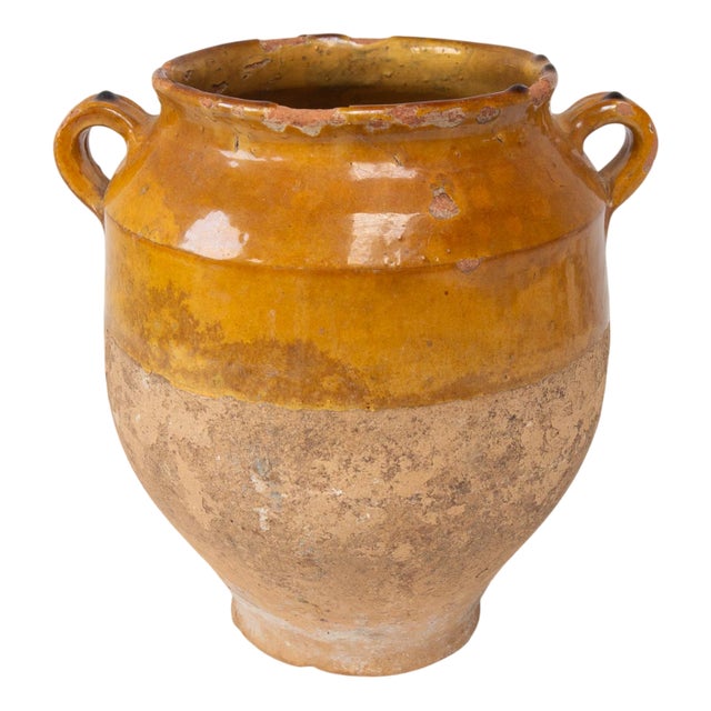 Antique French Pottery Yellow Ochre Glaze Confit Pot, 1800s For Sale