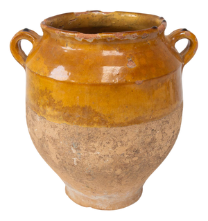 Antique French Pottery Yellow Ochre Glaze Confit Pot, 1800s