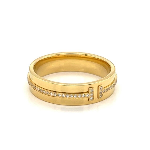 Mid 20th Century Mid 20th Century Tiffany T Diamond 18k Yellow Gold 5.5mm Wide Band Ring Size 9.5 For Sale - Image 5 of 9