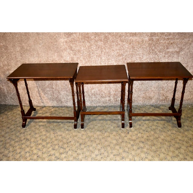 1980s Ethan Allen Mahogany Traditional Style Stacking Tables Set of 3