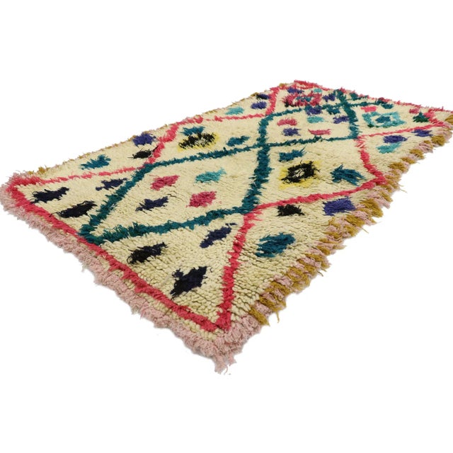 Vintage Berber Moroccan Azilal Rug with Hygge Boho Chic Style 03'00 x 06'00. Showcasing a bold expressive design,...