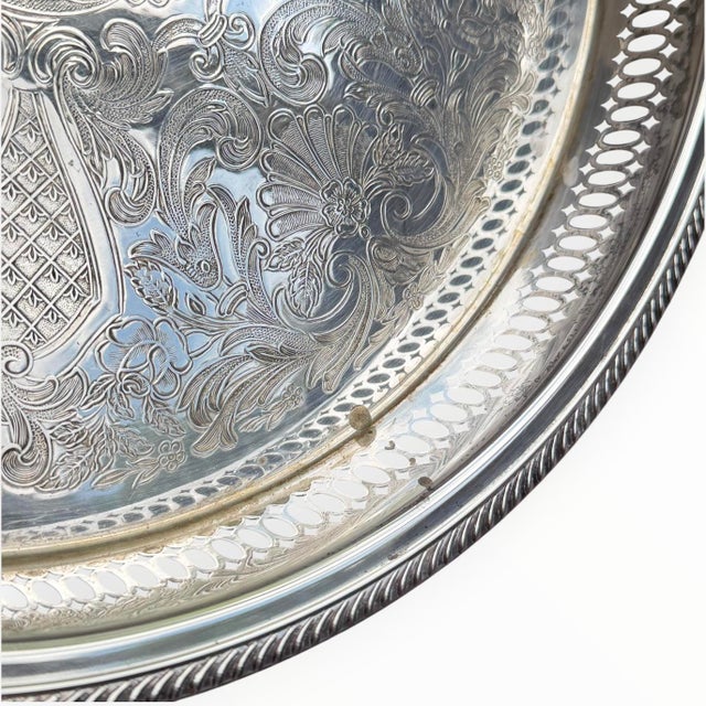 Vintage f.b. Rogers Silver Plate Engraved Floral Gallery Tray 13” For Sale - Image 13 of 14
