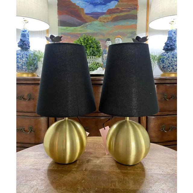 Kate Spade Kate Spade Don’t Burst My Bubble Brushed Gold Sphere Lamps With Black Shades, a Pair For Sale - Image 4 of 4