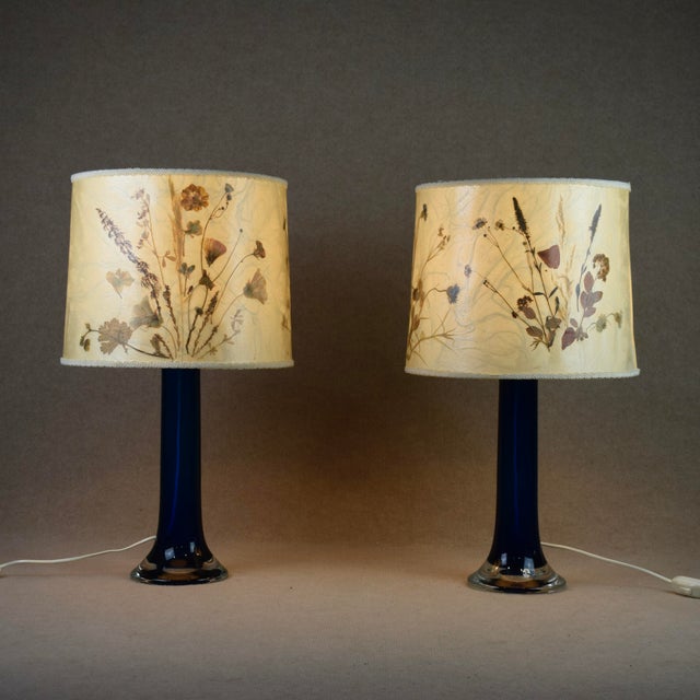 Unique handmade shades with dried vegetables and grass. Measure on glass base, high 35, ø 15 cm. Probably designed by Paul...