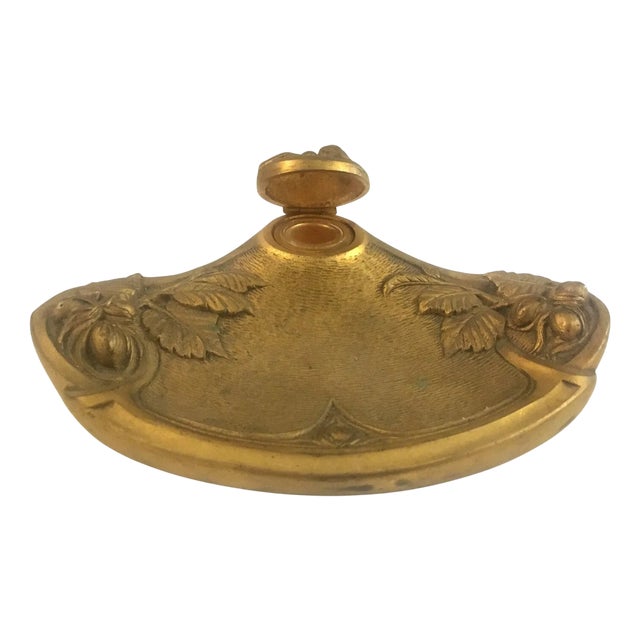 Inkwell Branches and Leaves of Hazelnut Trees in Gilt Bronze by Frecourt, 1890s For Sale