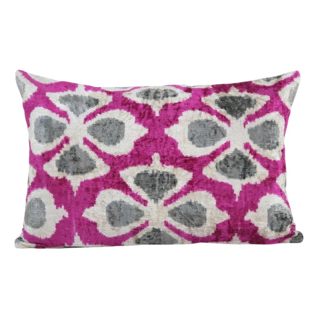 Fuchsia Silk Ikat Velvet Pillow Cover For Sale