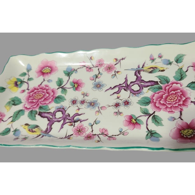 Chinoiserie Vintage James Kent Old Foley Staffordshire England Platter Tray Painted Floral For Sale - Image 3 of 6