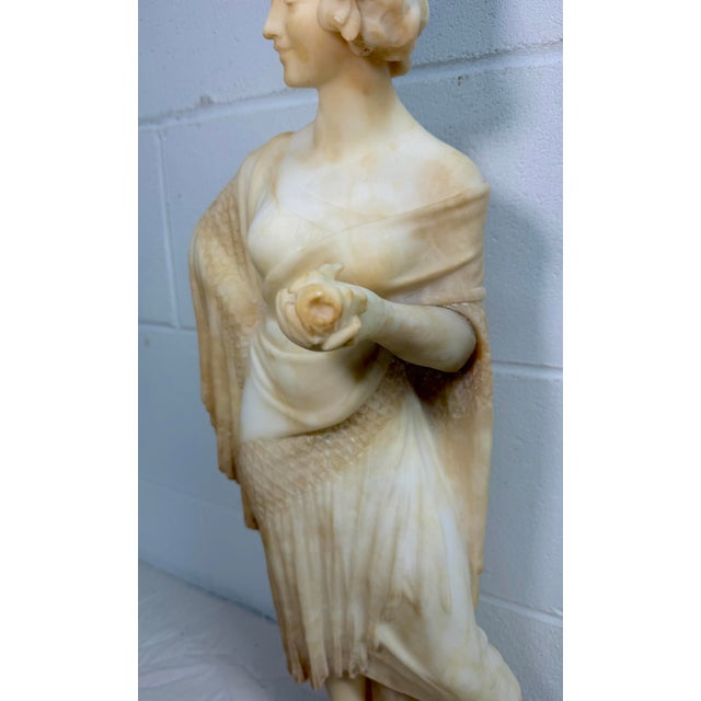 Large Antique Hand Carved Alabaster Stone Lady Woman Sculpture Statue Art Marble For Sale - Image 11 of 16