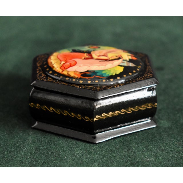 Vintage Russian Lacquer Box Painted Fairy Tale Scarlet Flower Trinket Signed For Sale - Image 9 of 16
