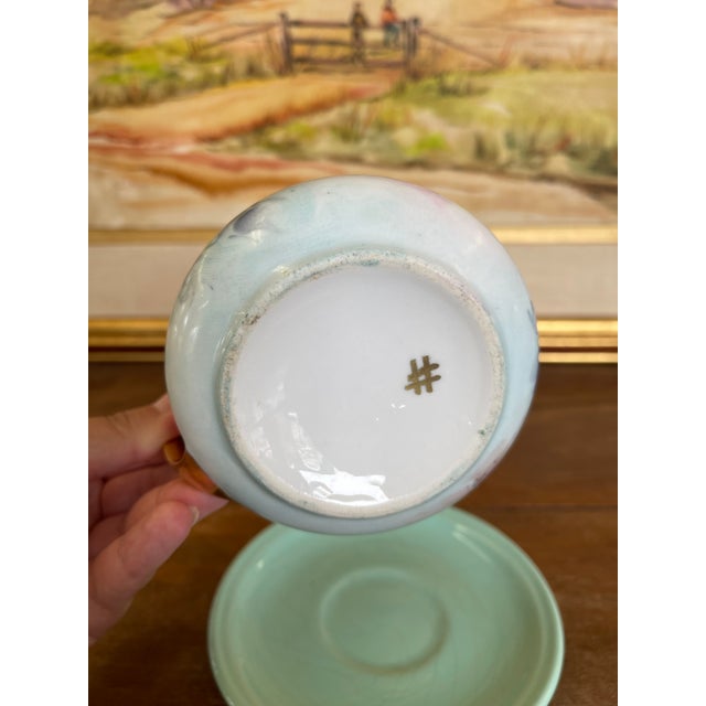 Mid-Century Modern Vintage Hand-Painted Floral Creamer and Saucer Set With Gold Trim For Sale - Image 3 of 9