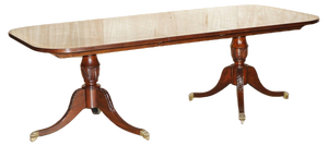 Flamed Mahogany & Walnut Based Tripod Extending Dining Table with Brass Castors