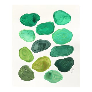 7.10.24 #22 - Jewel Tone Emerald Peridot Watercolor Minimalist Painting Original Artwork by Shiri Phillips For Sale