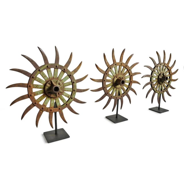 Vintage Rustic Industrial Iron Farm Tiller on Stand For Sale In Los Angeles - Image 6 of 6