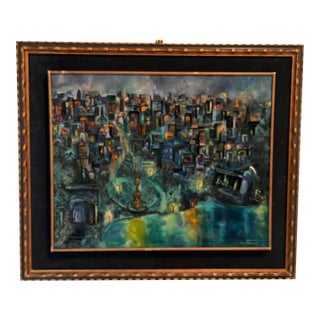 Vintage Signed Remington Dimensional Mixed-Media Cityscape on Board For Sale