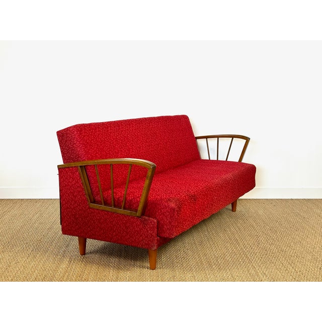 Vintage Scandinavian Convertible Sofa in Wood and Fabric, 1960s For Sale - Image 4 of 17