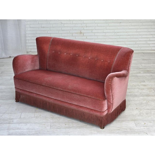 Danish 2-Seater Sofa in Pink Velour and Oak, 1970s For Sale - Image 14 of 18